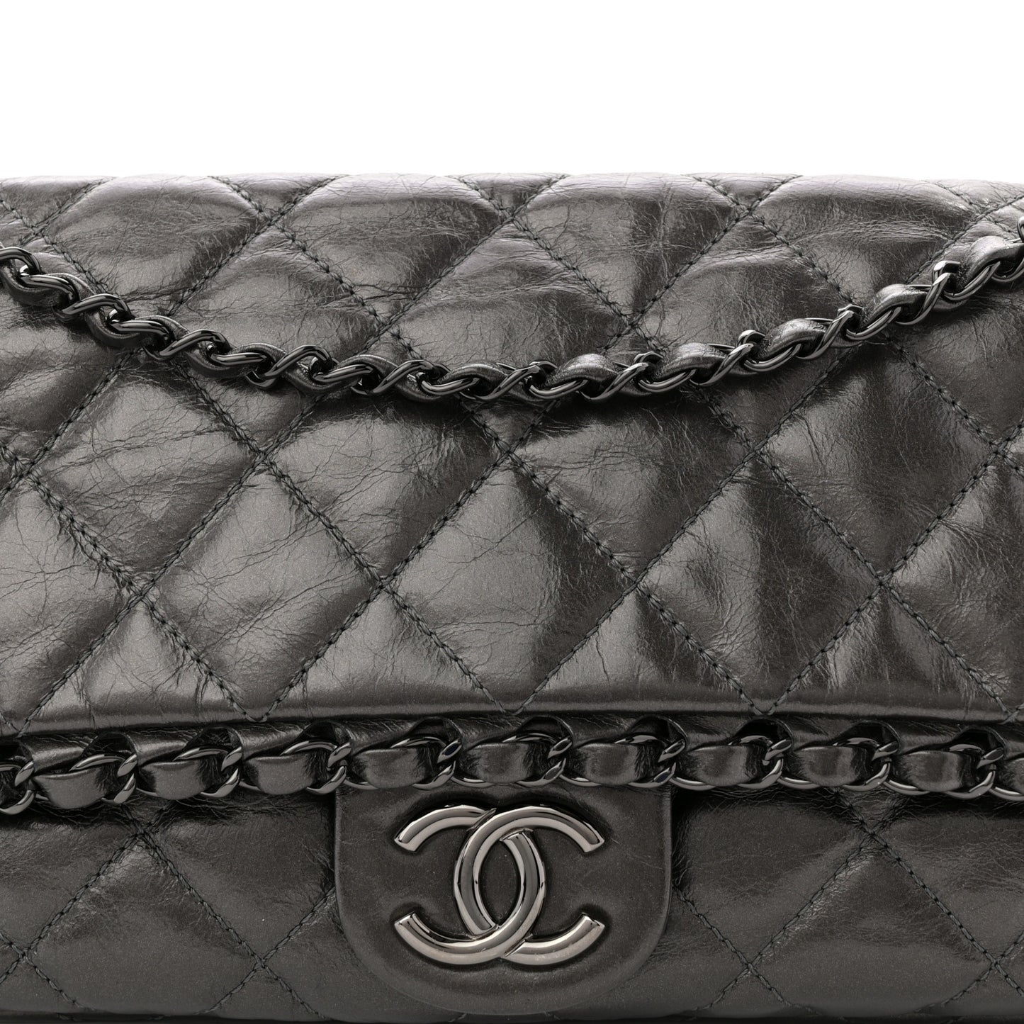 Metallic Calfskin Quilted Medium Chain Me Flap Grey