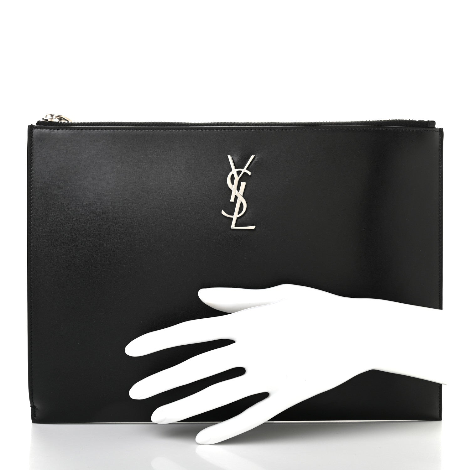 Saint Laurent Calfskin Classic Monogram Zipped Tablet Holder Black 2 of 7