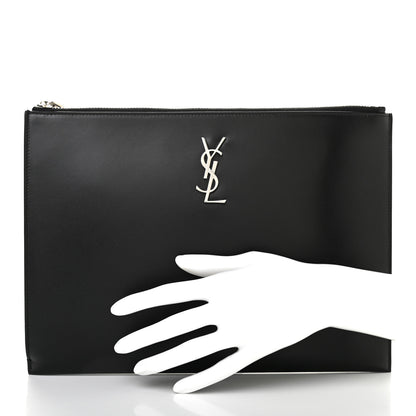 Saint Laurent Calfskin Classic Monogram Zipped Tablet Holder Black 2 of 7