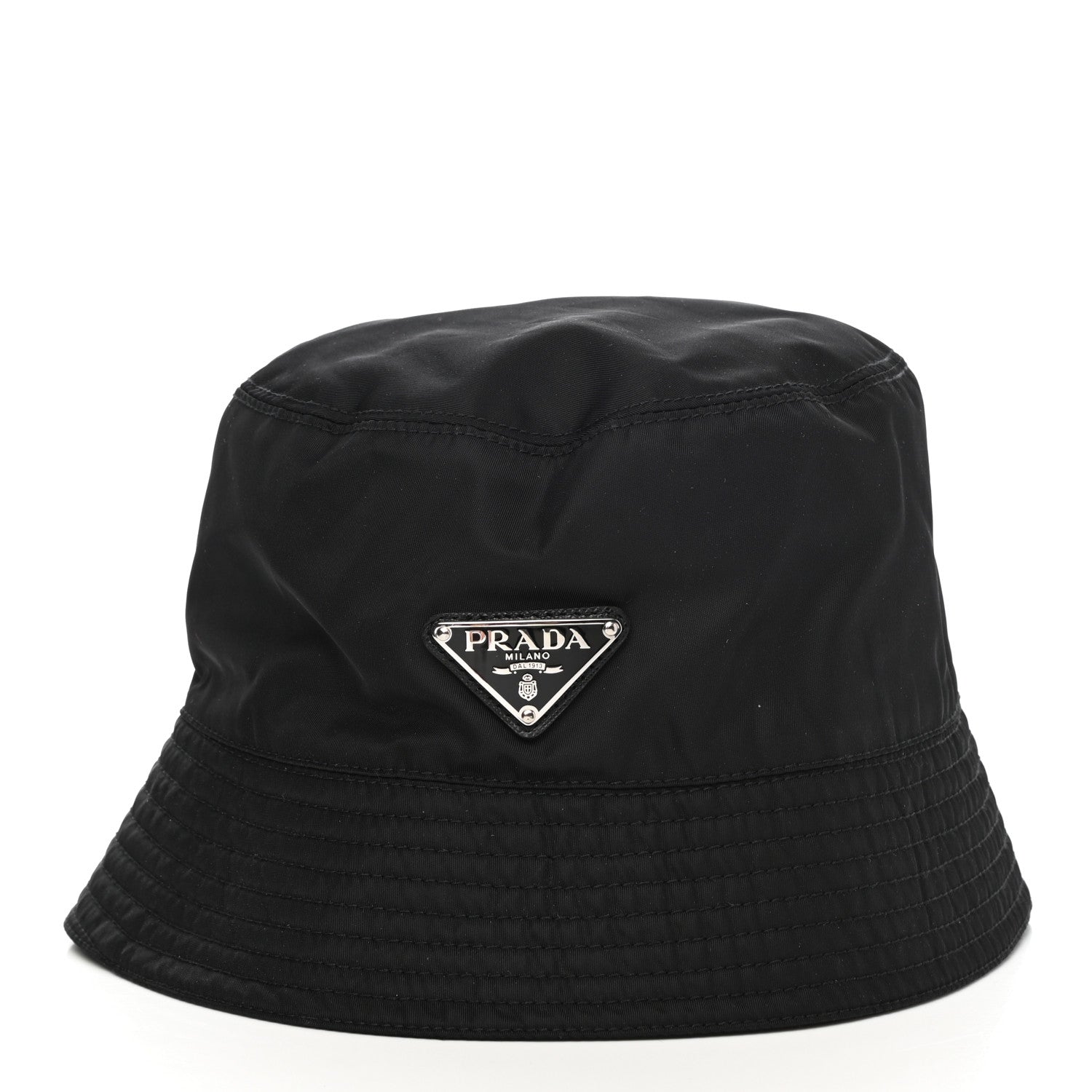 Prada Re-Nylon Metal Triangle Logo Mens Bucket Hat M Black 1 of 8