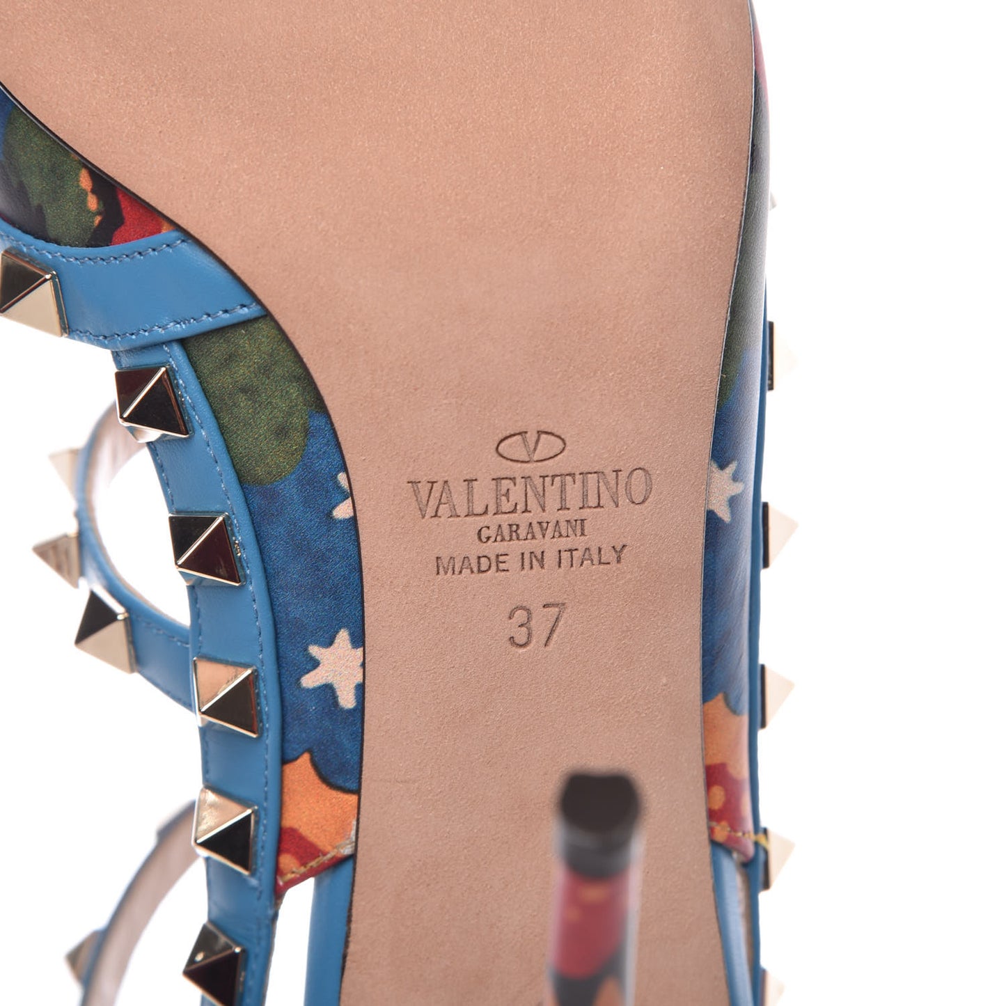 Calfskin Enchanted Wonderland Rockstud Ankle Strap Pumps 37 Light Stone