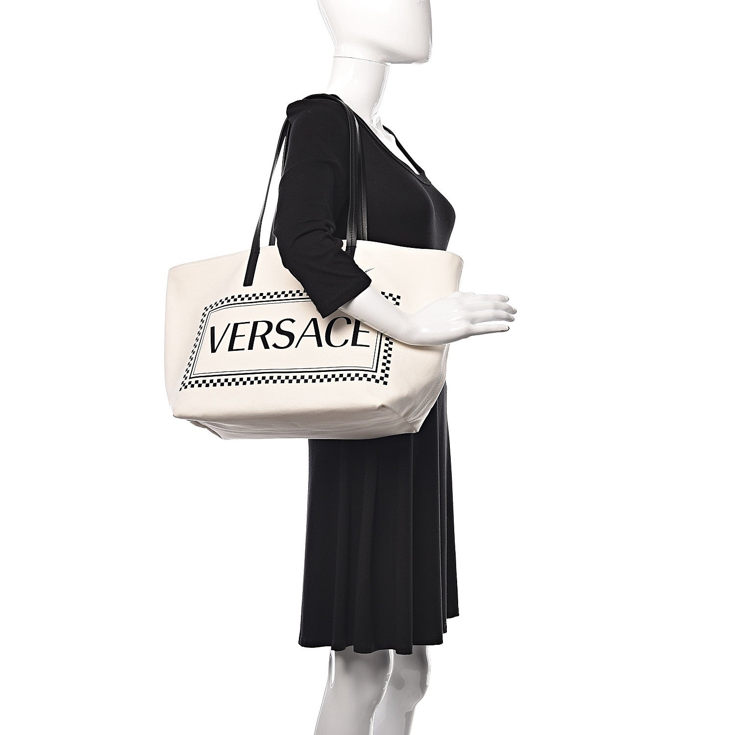 Versace Canvas Logo Tote Black White 2 of 28