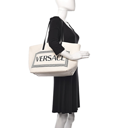 Versace Canvas Logo Tote Black White 2 of 28