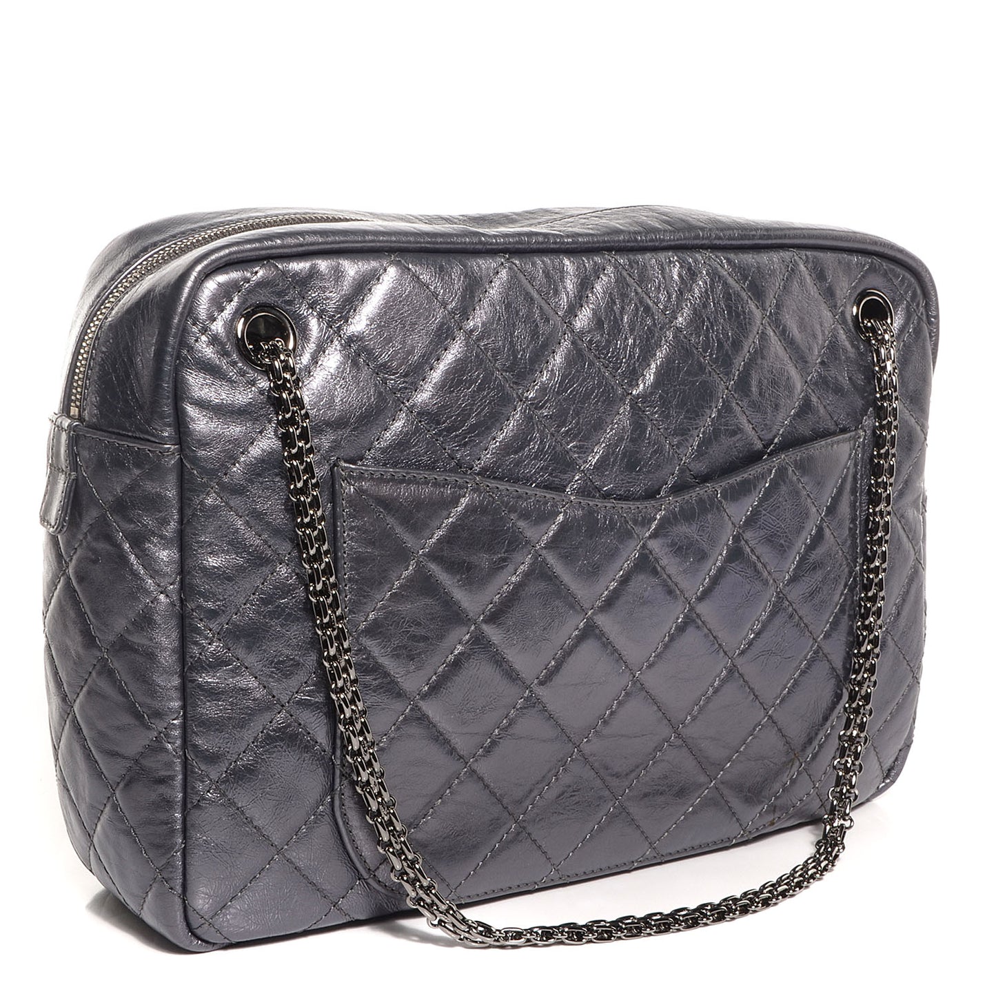 Metallic Aged Calfskin Quilted Large Reissue Camera Case Silver