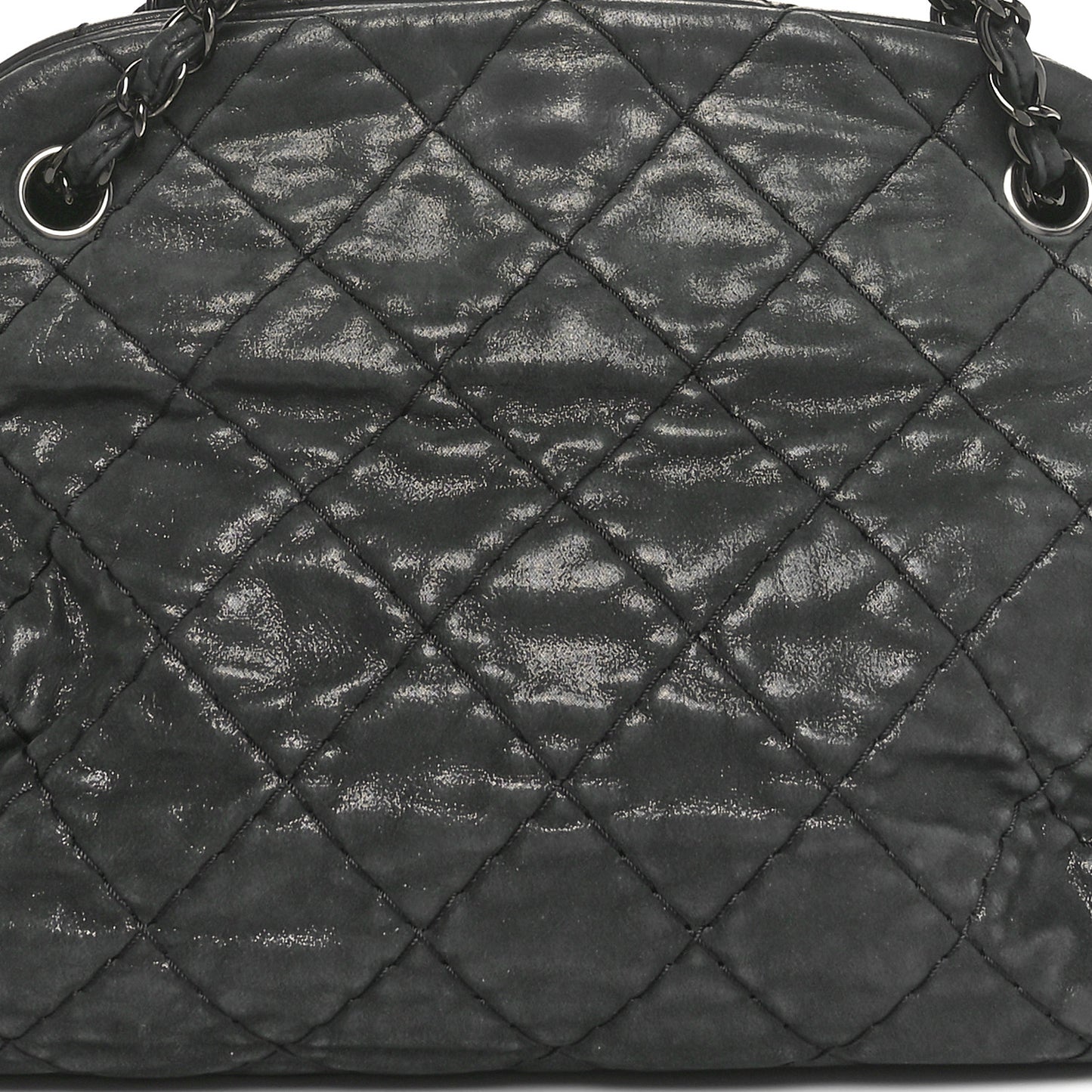 Iridescent Calfskin Large Just Mademoiselle Bowling Bag Black