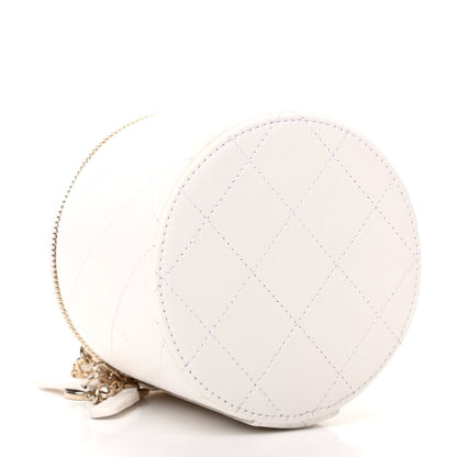 Chanel Lambskin Quilted Round Small Vanity Case With Chain White Black 4 of 10