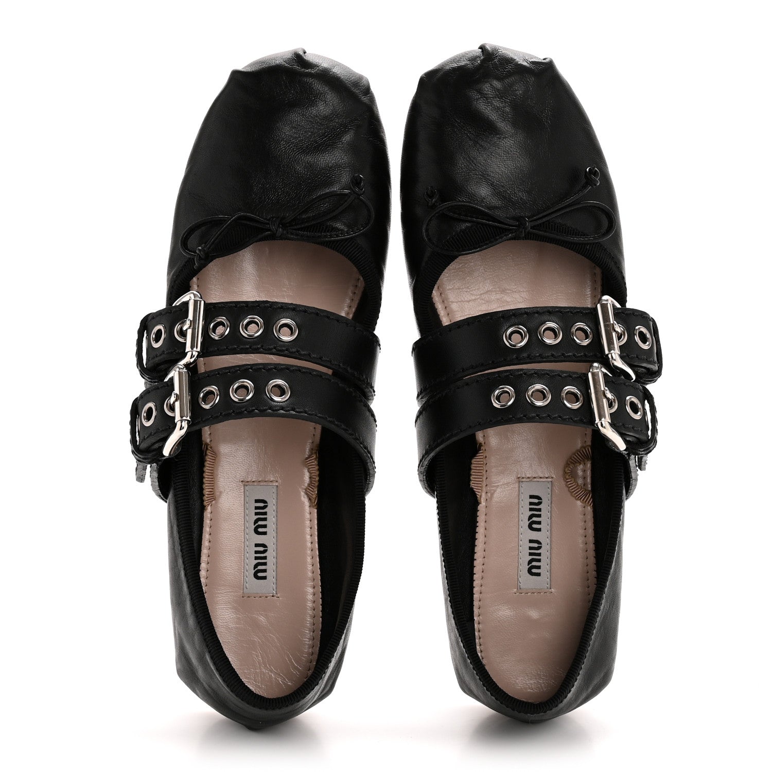 Miu Miu Nappa Vitello Nevada Double Buckle Ballerina Flats 36.5 Black 2 of 11