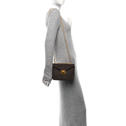 Valentino Garavani Raffia One Stud Chain Clutch Dark Brown 3 of 9
