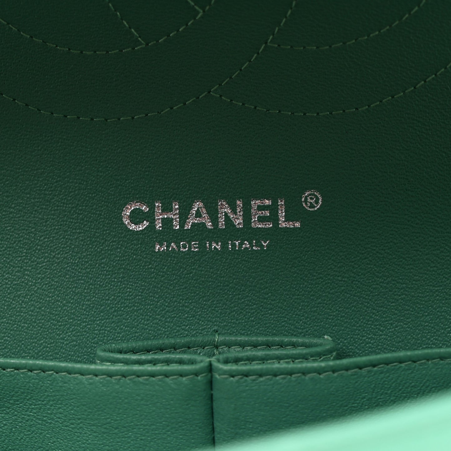 Patent Calfskin Quilted Jumbo Double Flap Green