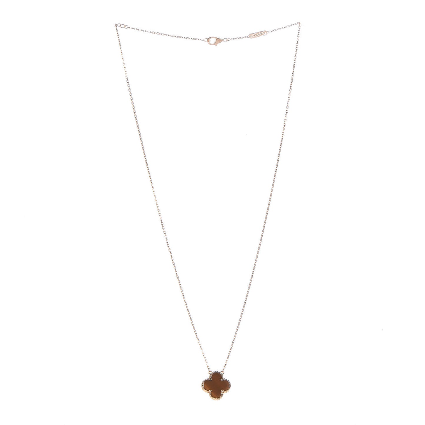 18K Yellow Gold Tiger Eye Vintage Alhambra Pendant Necklace