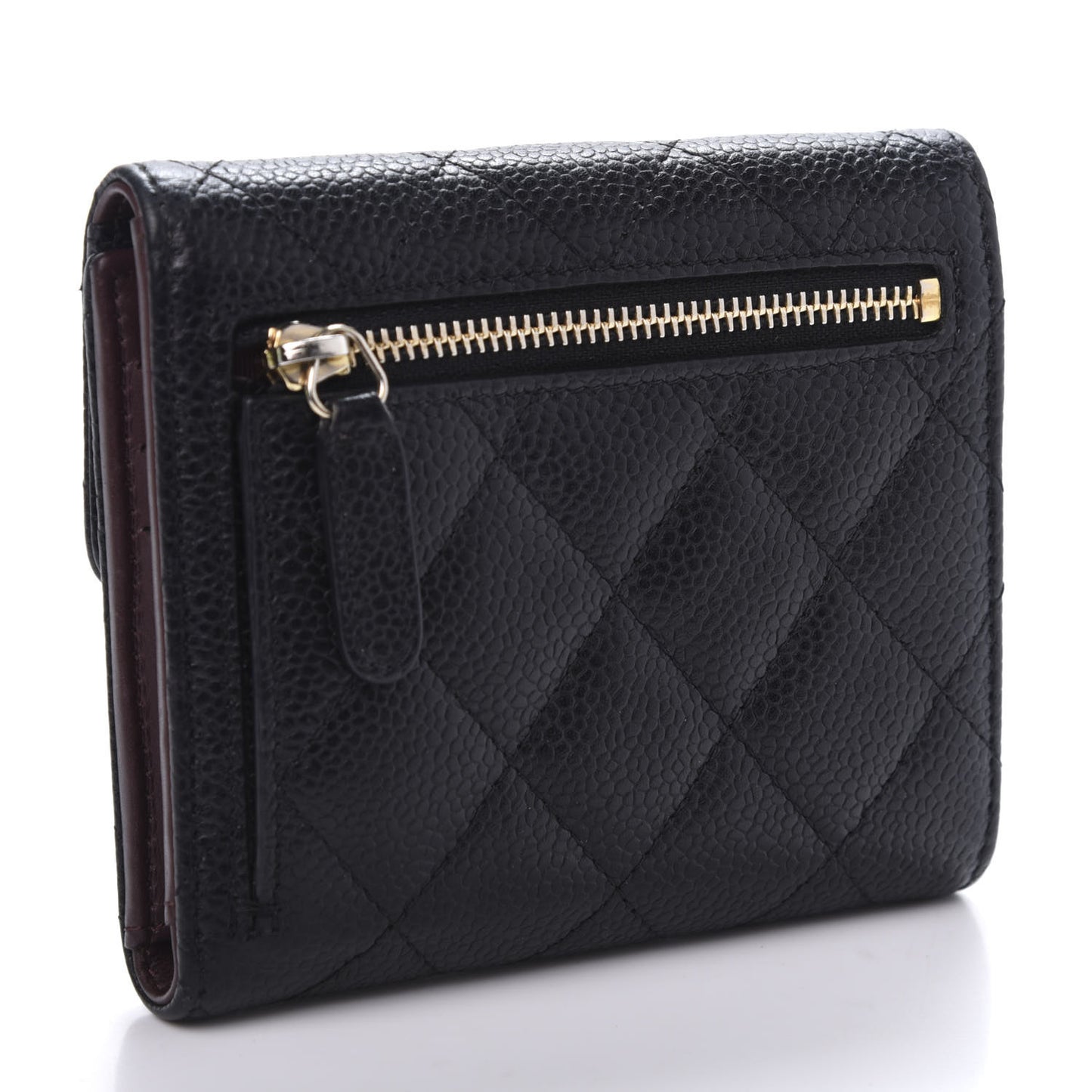 Caviar Quilted Compact Flap Wallet Black