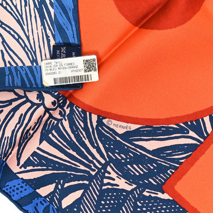 Hermes Silk Cavaliere En Formes Scarf 90 Bleu Moyen Orange 3 of 3