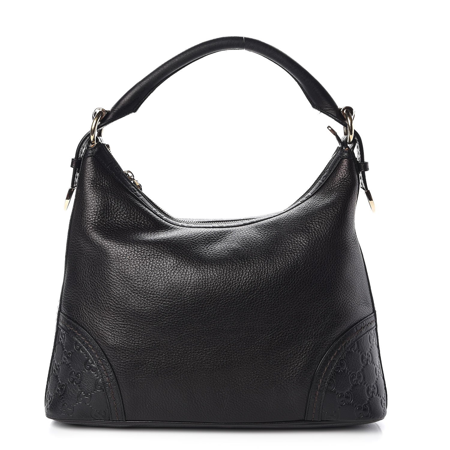 Gucci Pebbled Calfskin Guccissima Trim Medium Signoria Hobo Black 1 of 11
