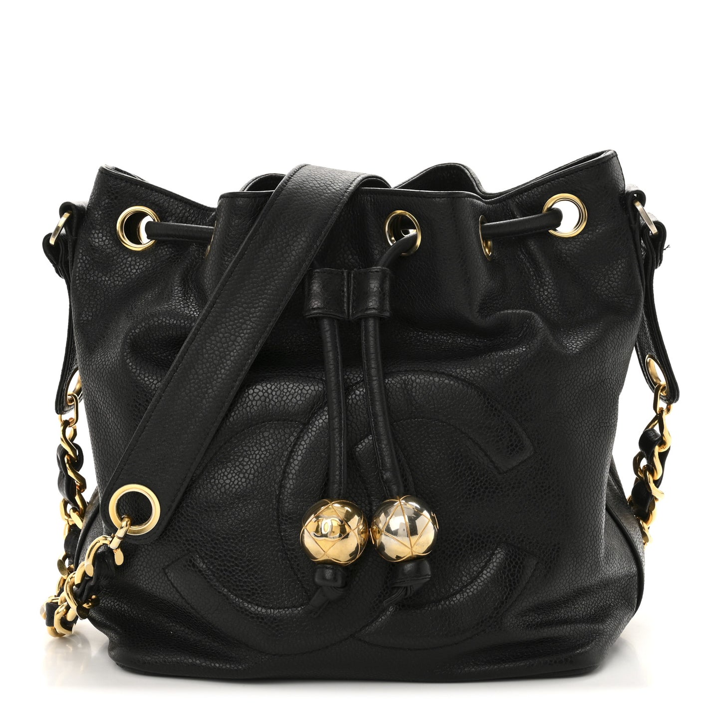Caviar CC Chain Mini Drawstring Bag Black