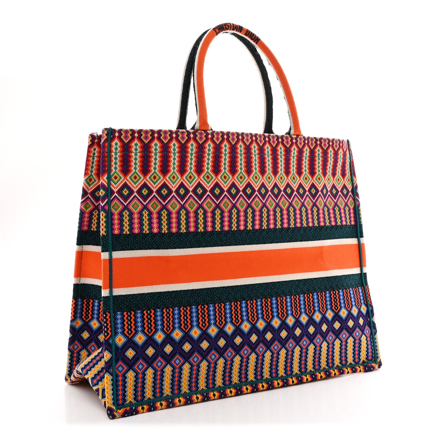 Canvas Embroidered Large Book Tote Orange Multicolor