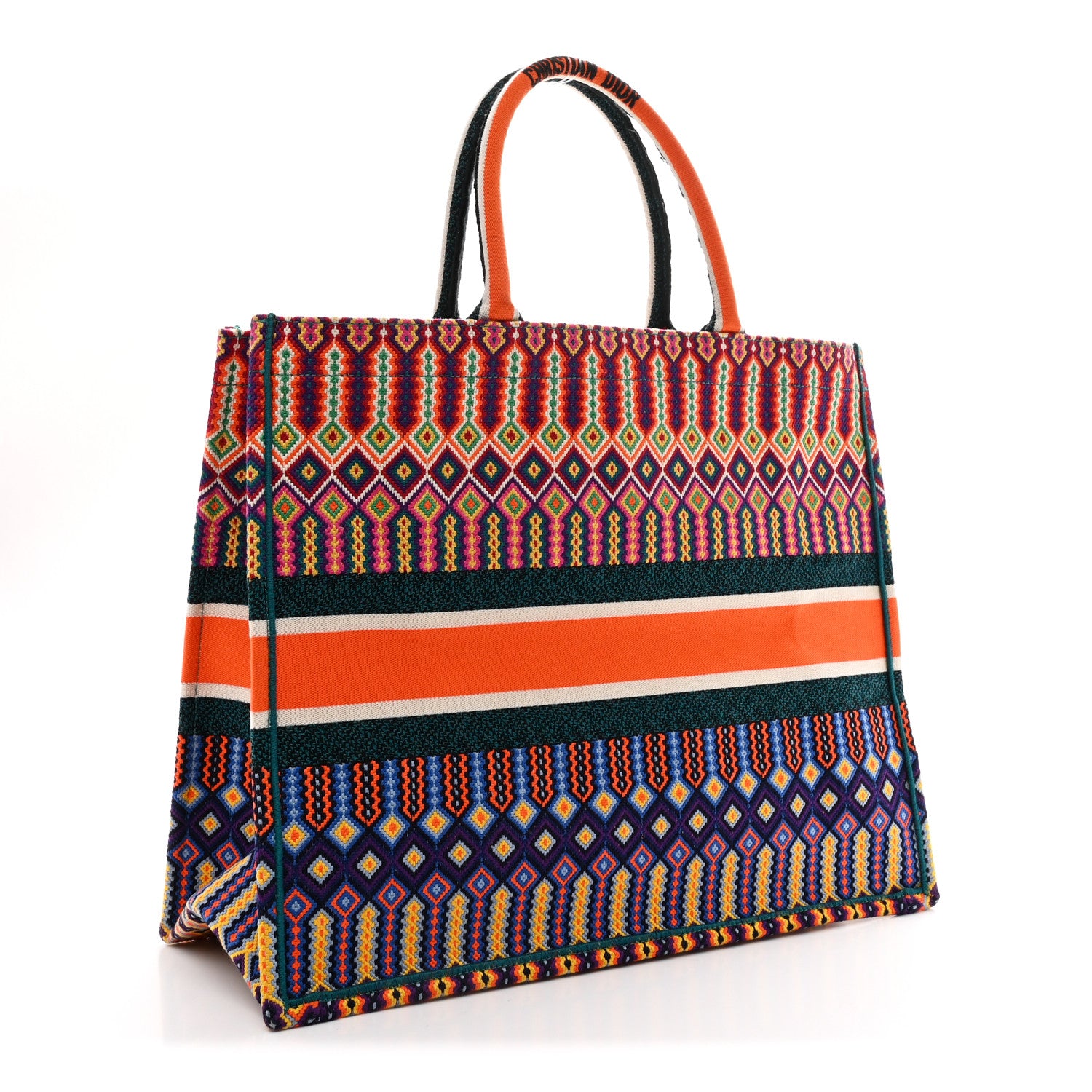 Christian Dior Canvas Embroidered Large Book Tote Orange Multicolor 3 of 11