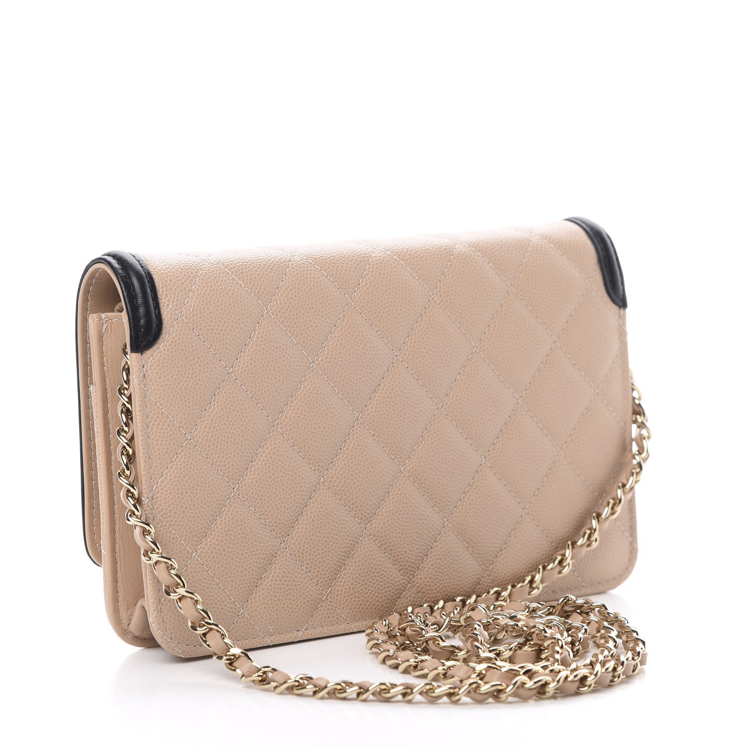 Chanel Caviar Quilted CC Filigree Wallet On Chain WOC Beige Black 3 of 12