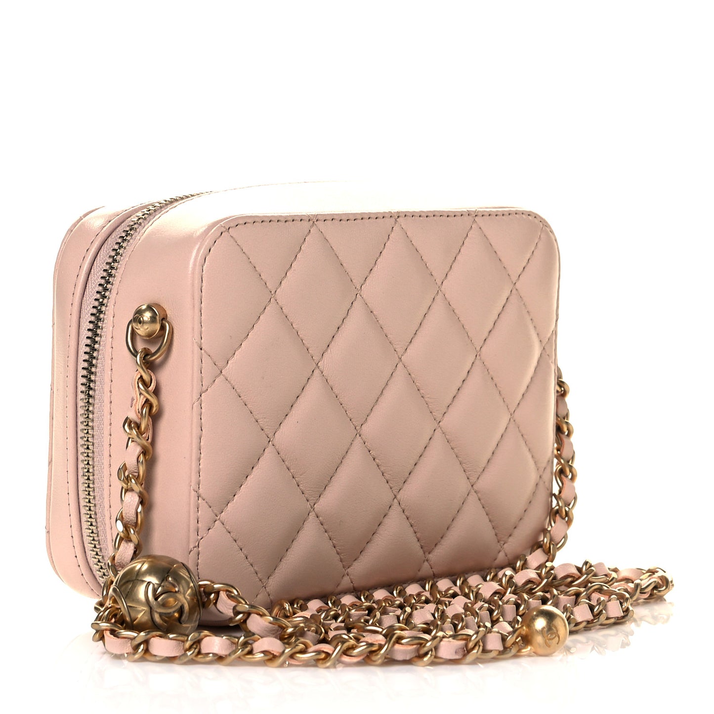 Lambskin Quilted CC Pearl Crush Camera Case Light Beige