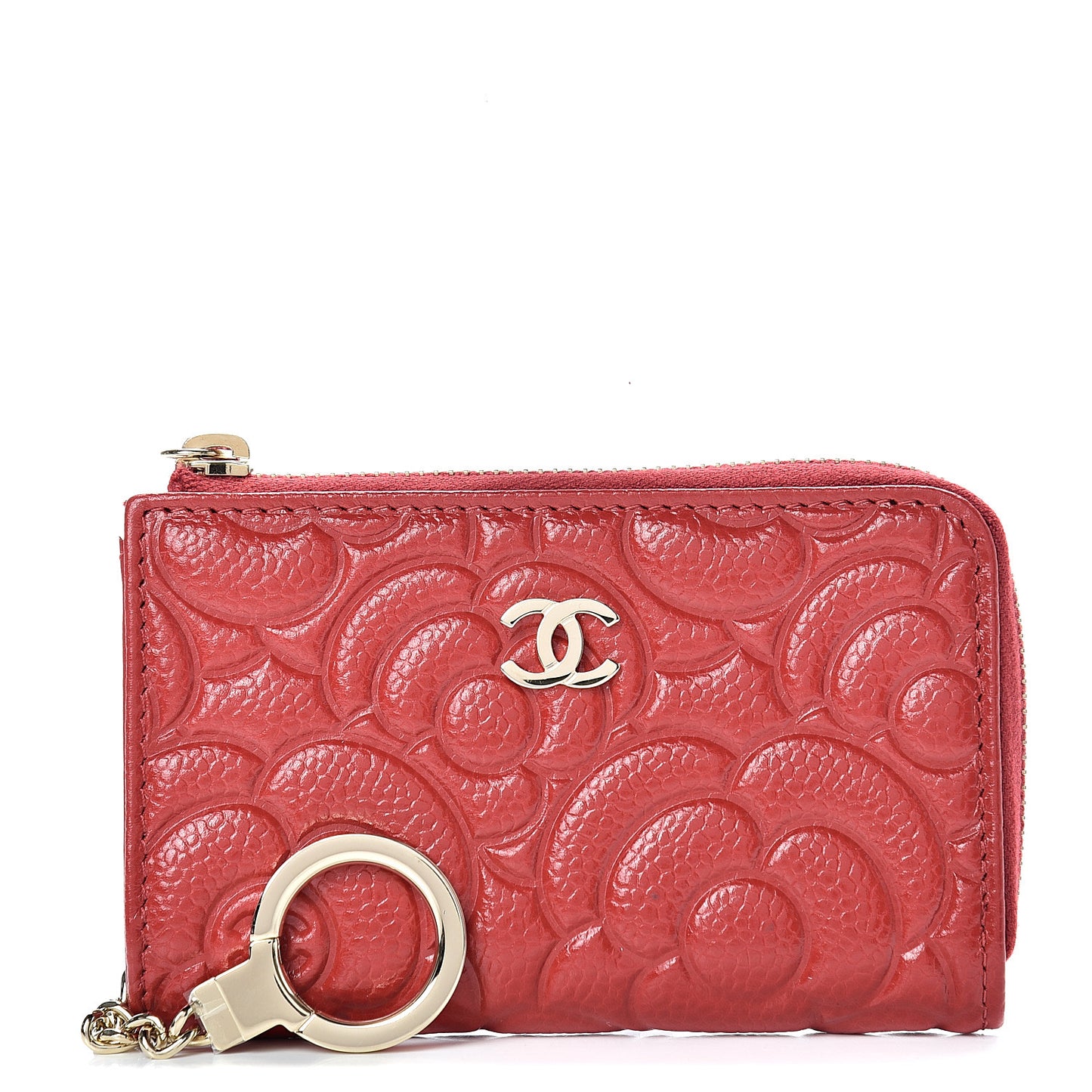 Caviar Camellia Embossed Key Holder Case Red