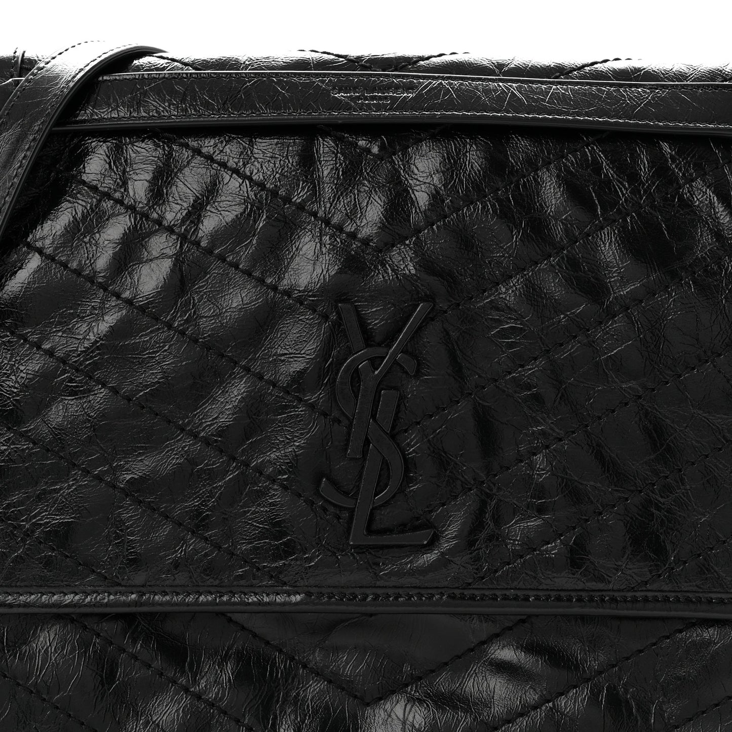Crinkled Calfskin Matelasse Monogram Large Niki Chain Satchel Black
