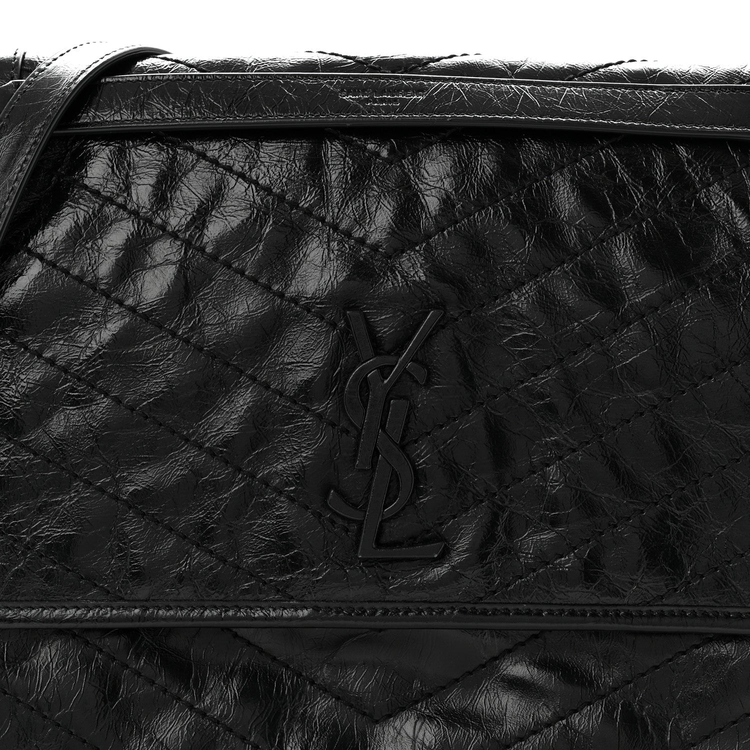Saint Laurent Crinkled Calfskin Matelasse Monogram Large Niki Chain Satchel Black 8 of 10