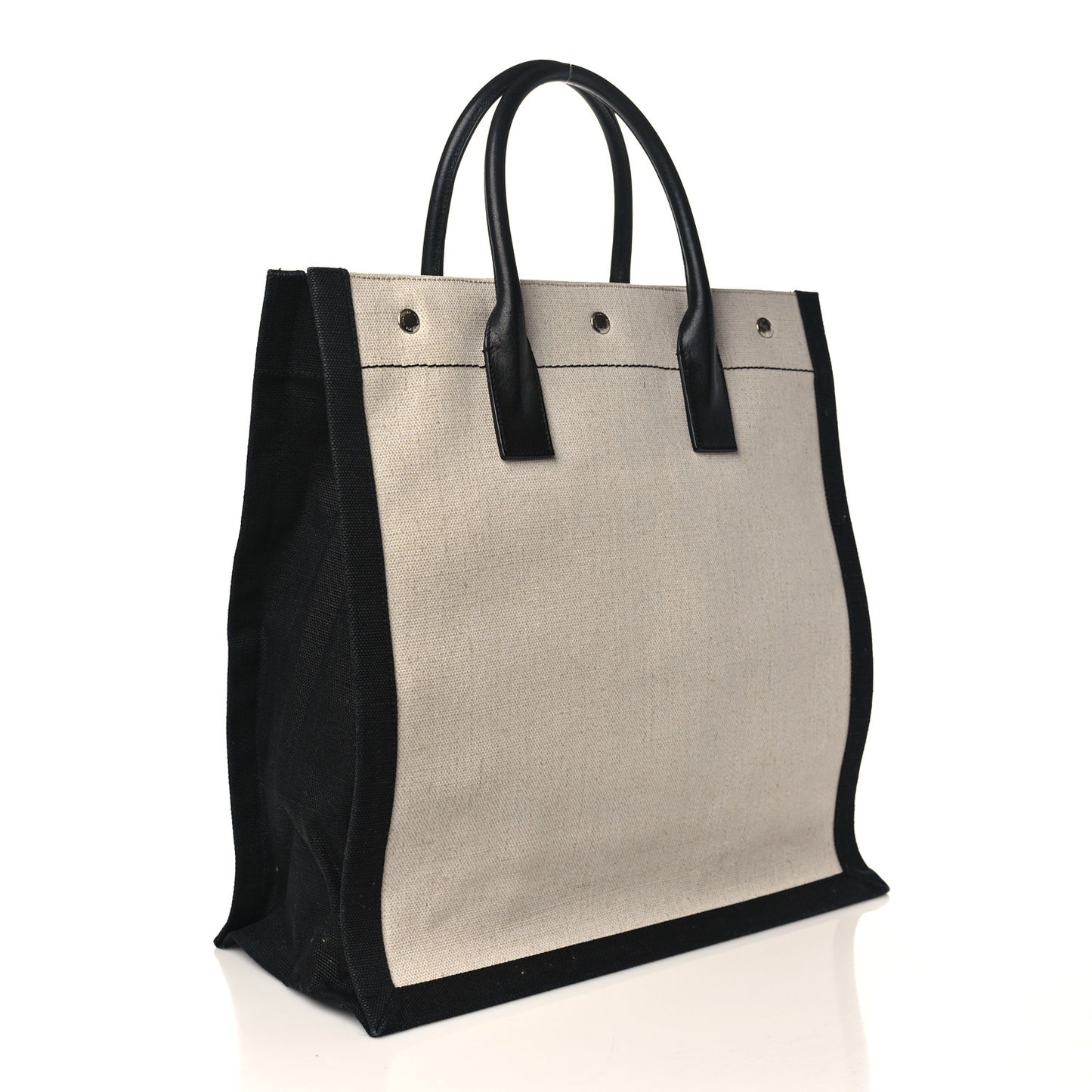 Linen Calfskin Rive Gauche North South Tote White Black