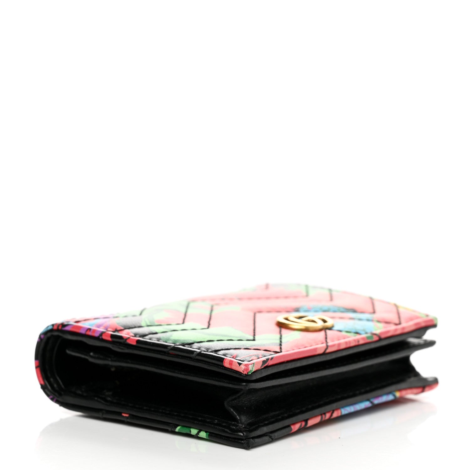 Gucci X KEN SCOTT Calfskin Matelasse Floral Print GG Marmont Card Case Wallet Black 4 of 12