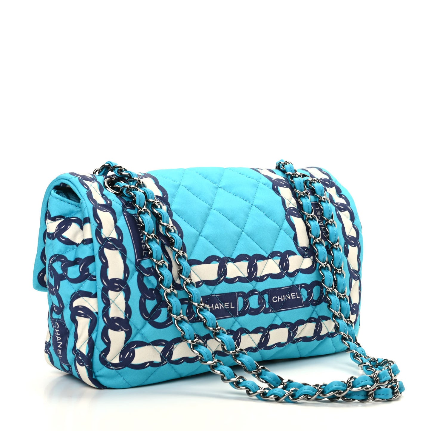 Silk Chain Printed Medium Single Flap Blue