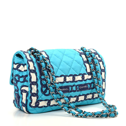 Chanel Silk Chain Printed Medium Single Flap Blue 3 of 9