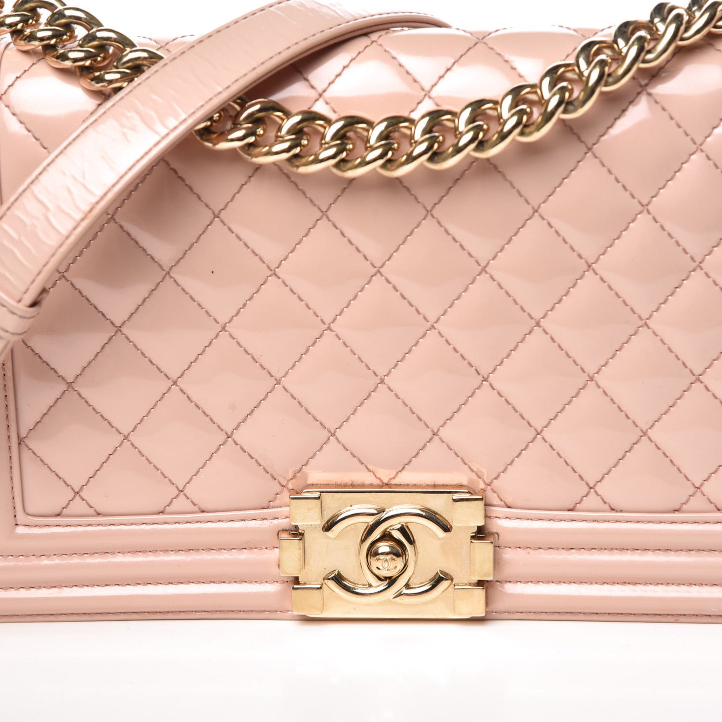 Patent Calfskin Quilted Medium Boy Flap Light Pink
