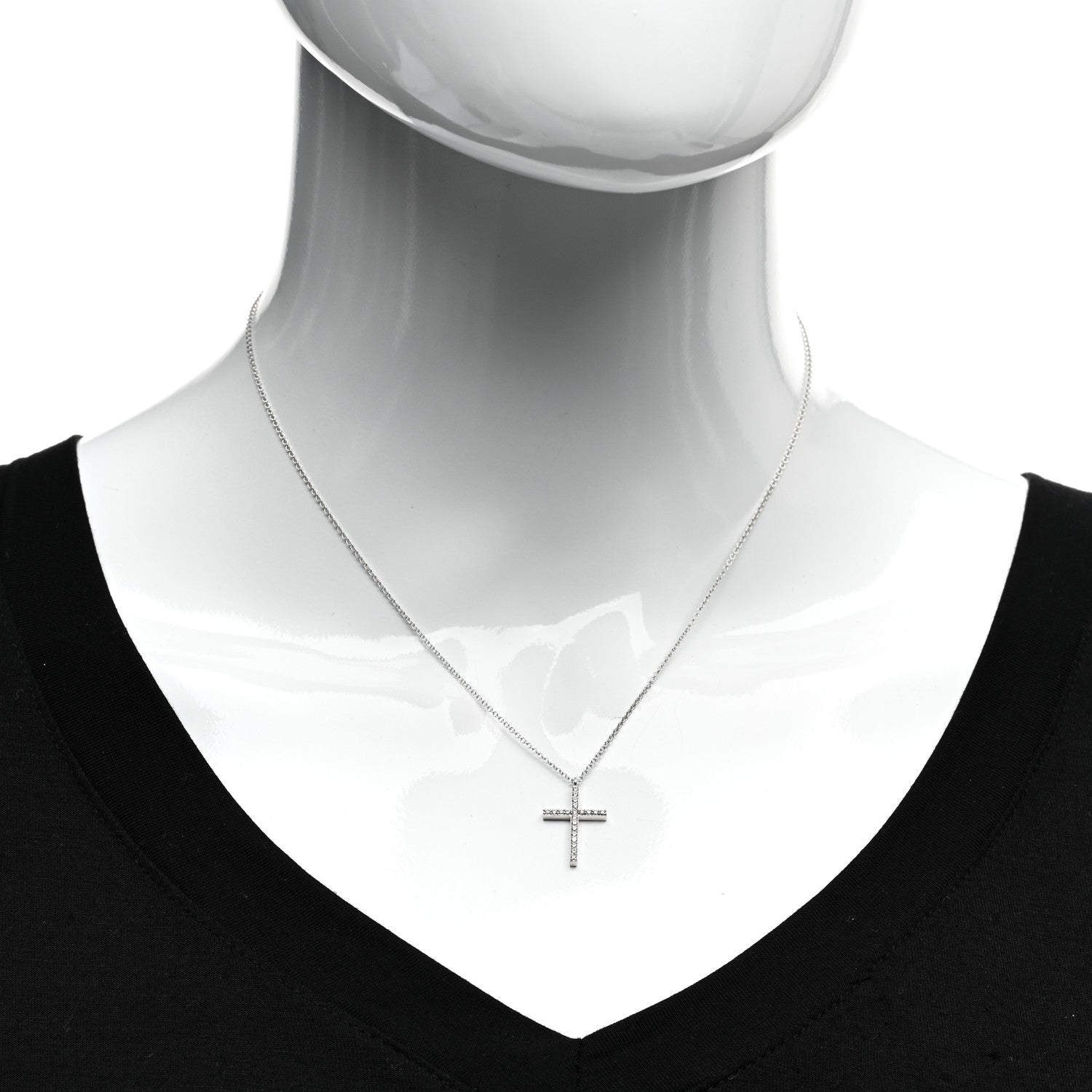 Tiffany 18K White Gold Diamond Medium Metro Cross Pendant Necklace 2 of 4