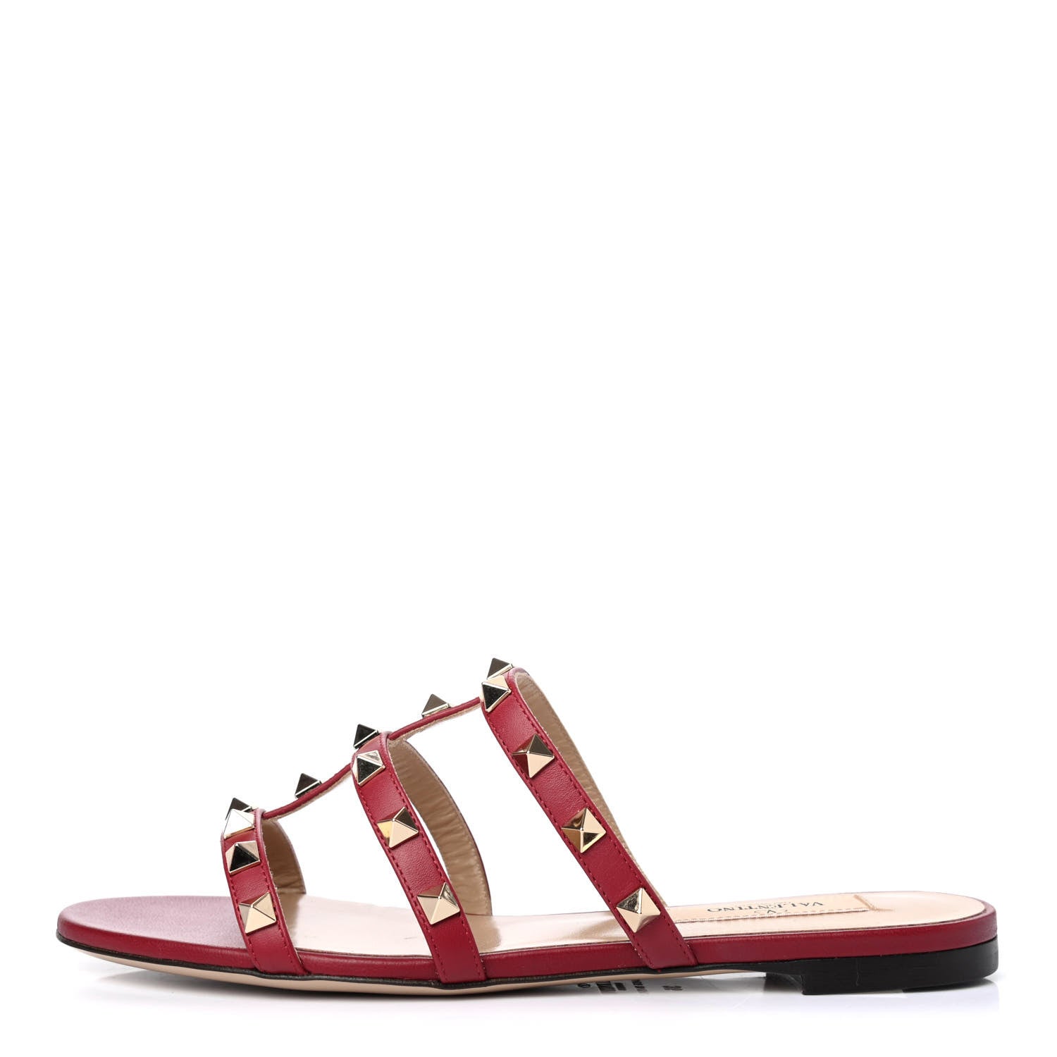 Valentino Garavani Nappa Rockstud Caged Flat Slide Sandals 36 Rubino 1 of 4
