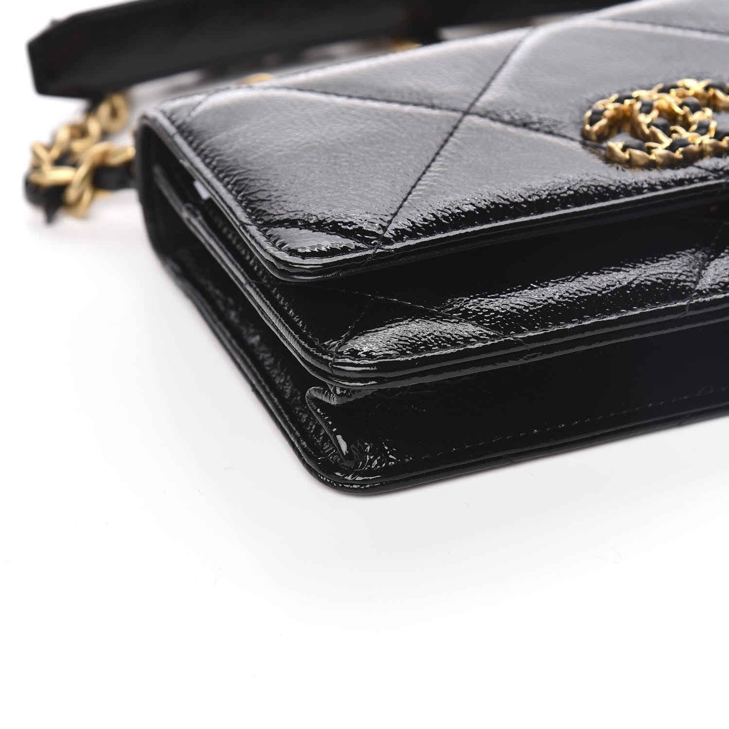Chanel Shiny Crumpled Calfskin Quilted 19 Wallet On Chain WOC Black 9 of 12