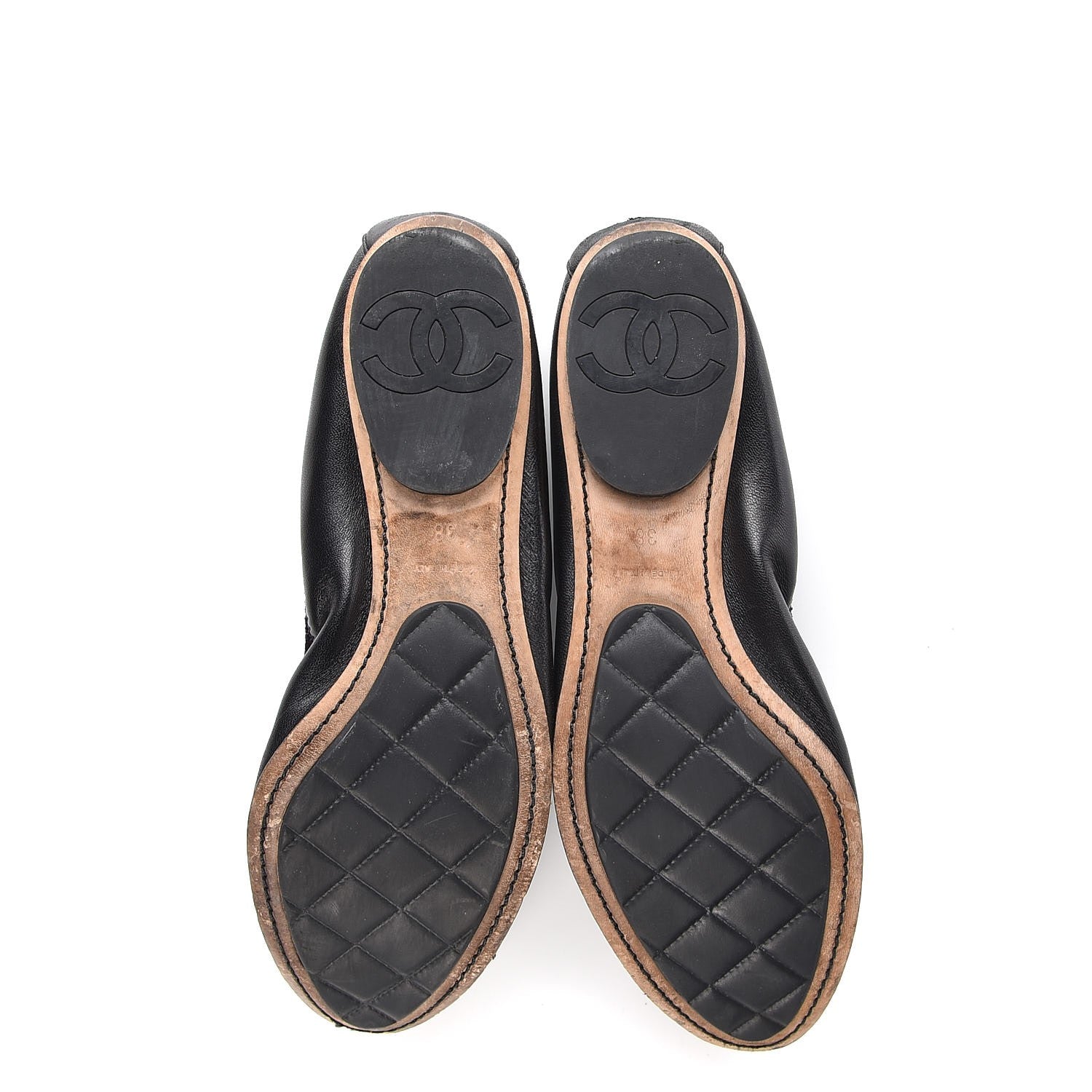 Chanel Lambskin Camellia Cap Toe Ballerina Flats 38 Black 7 of 13