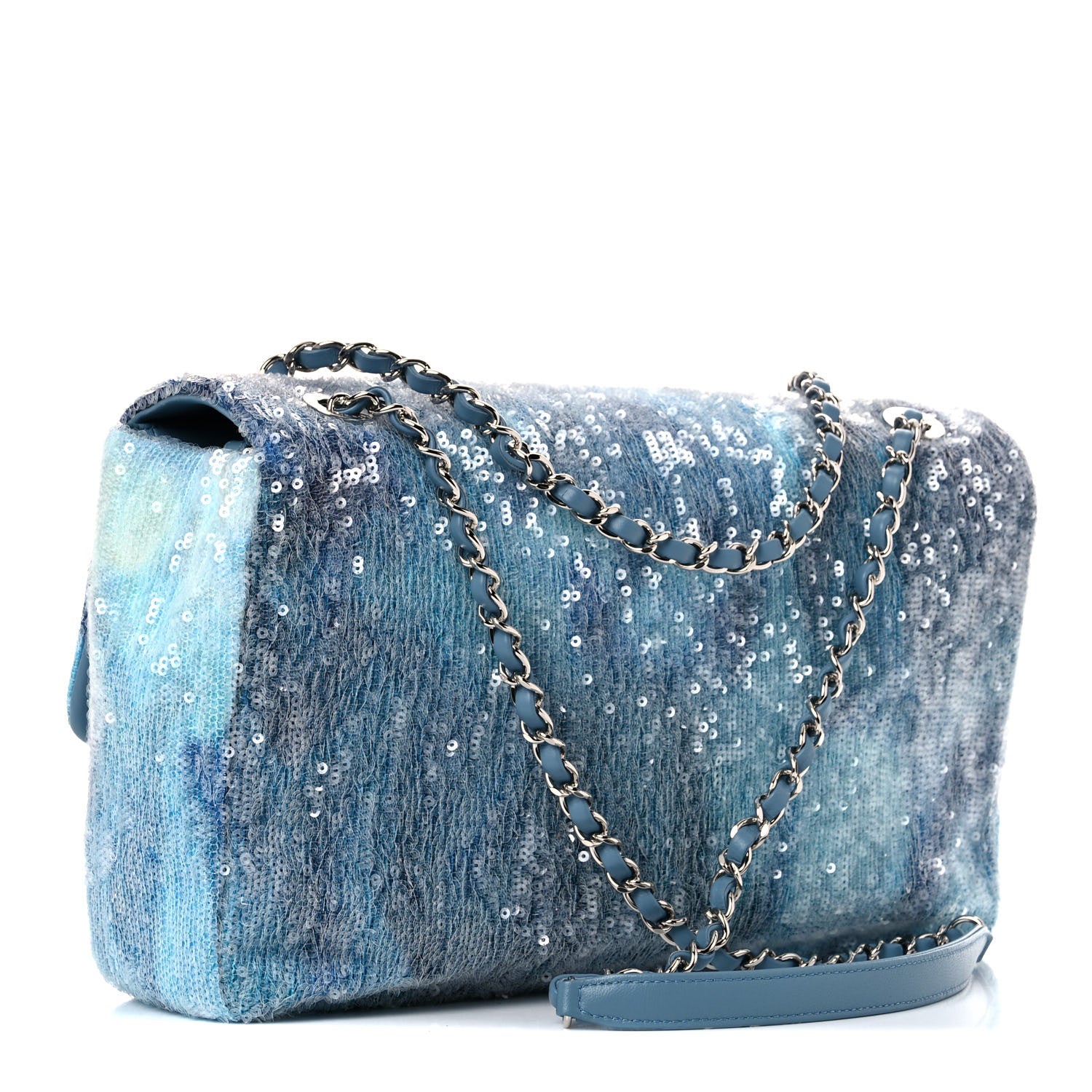 Chanel Sequin Large Waterfall Flap Light Blue 3 of 10