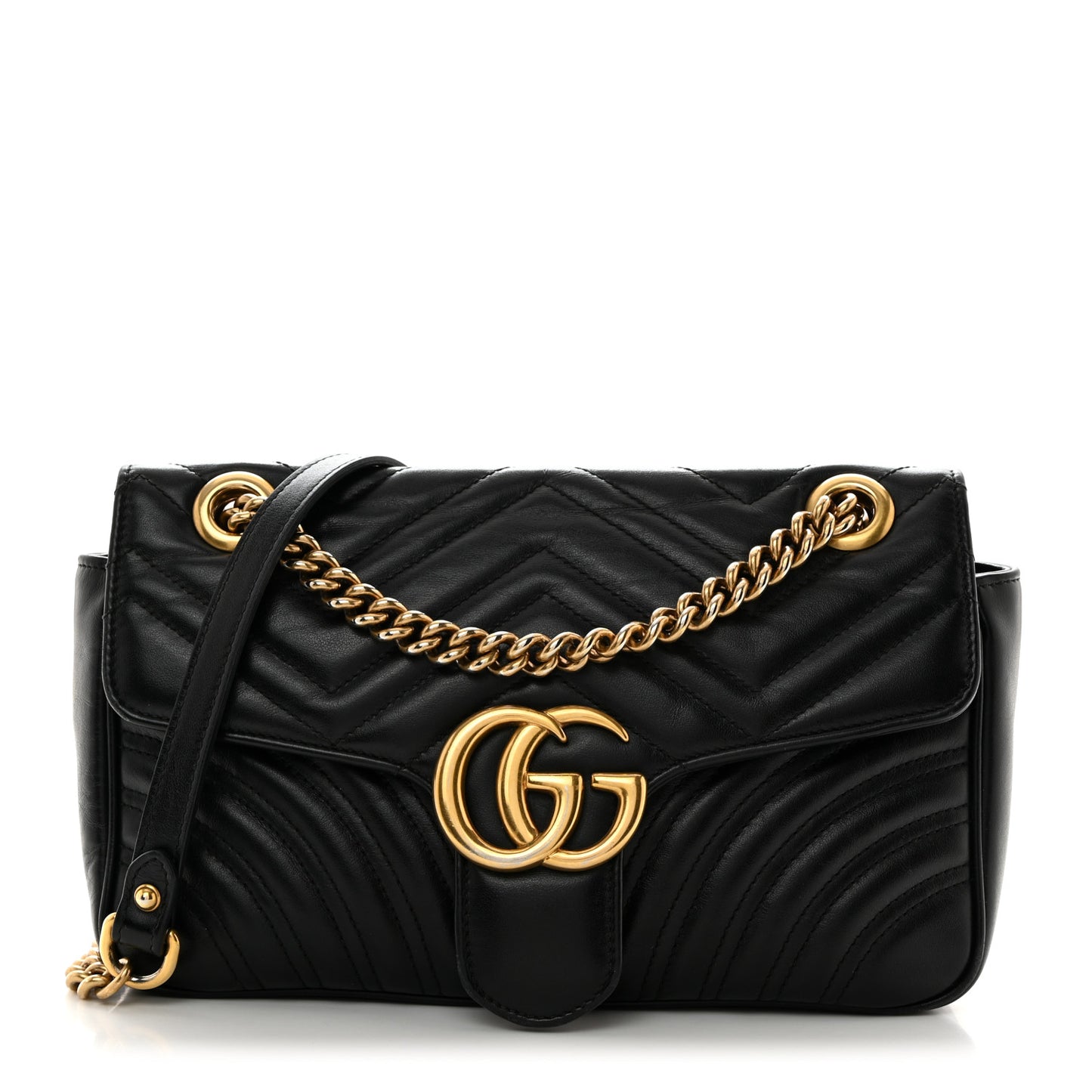 Calfskin Matelasse Small GG Marmont Shoulder Bag Black
