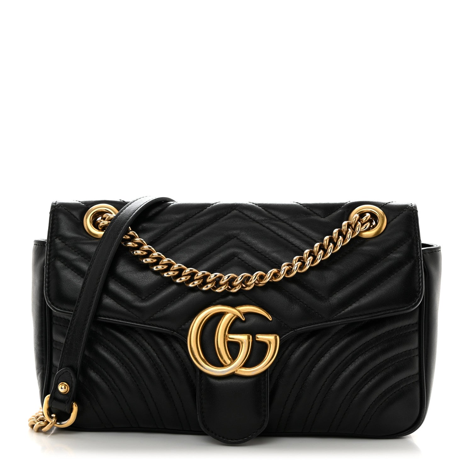 Gucci Calfskin Matelasse Small GG Marmont Shoulder Bag Black 1 of 15