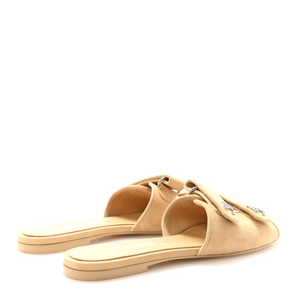 Chanel Suede Kidskin Velcro Mules 38 Beige 5 of 9