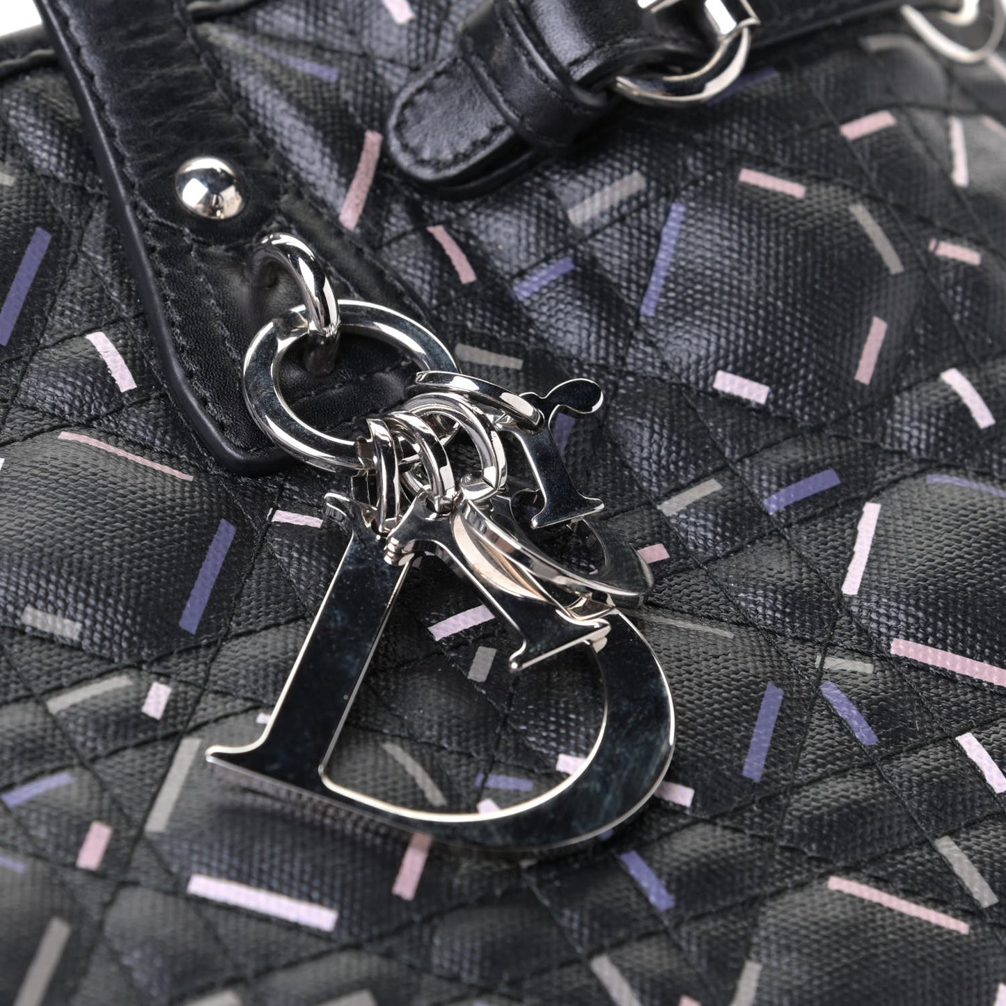 Coated Canvas Cannage Medium Panarea Tote Black Pink