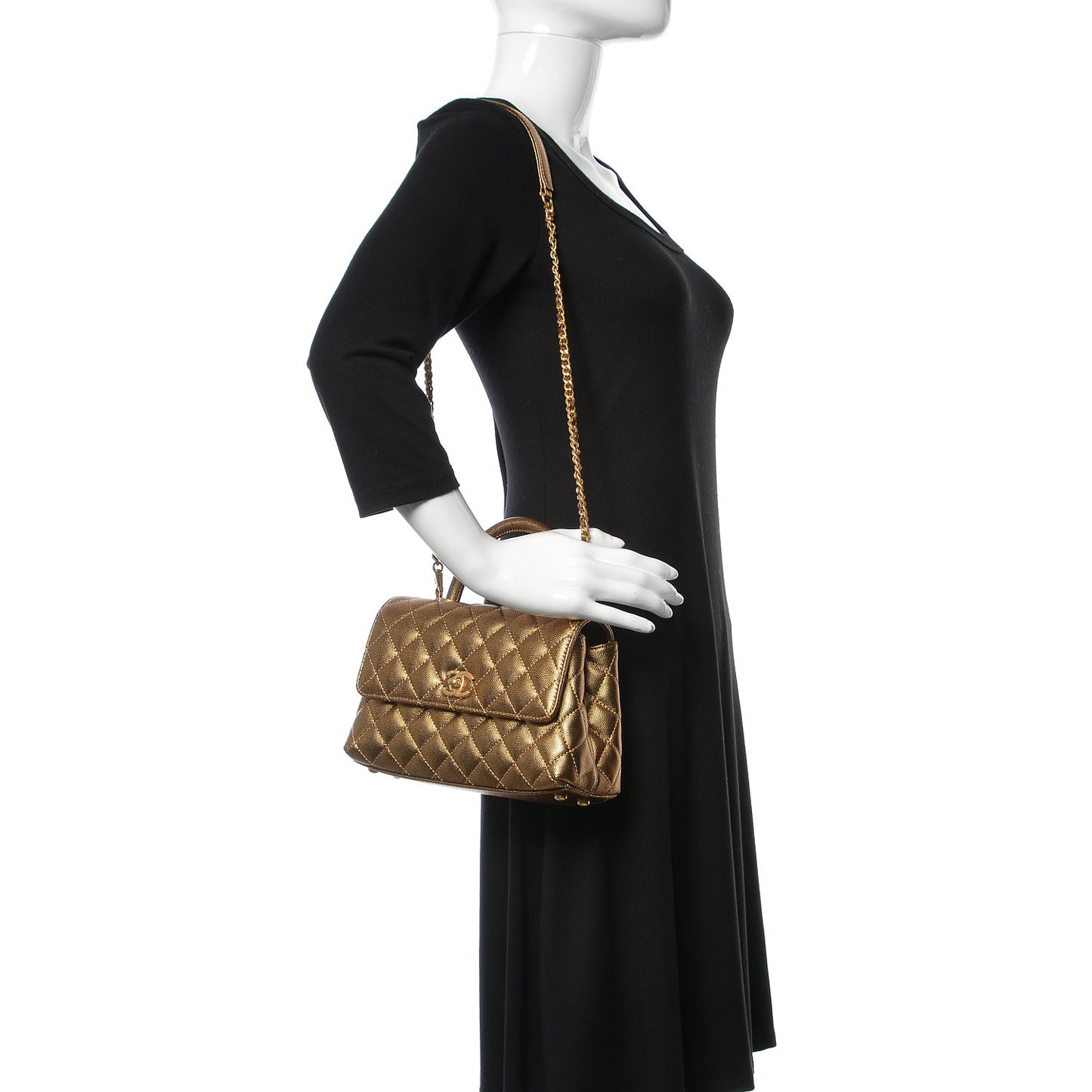 Metallic Caviar Quilted Mini Coco Handle Flap Gold