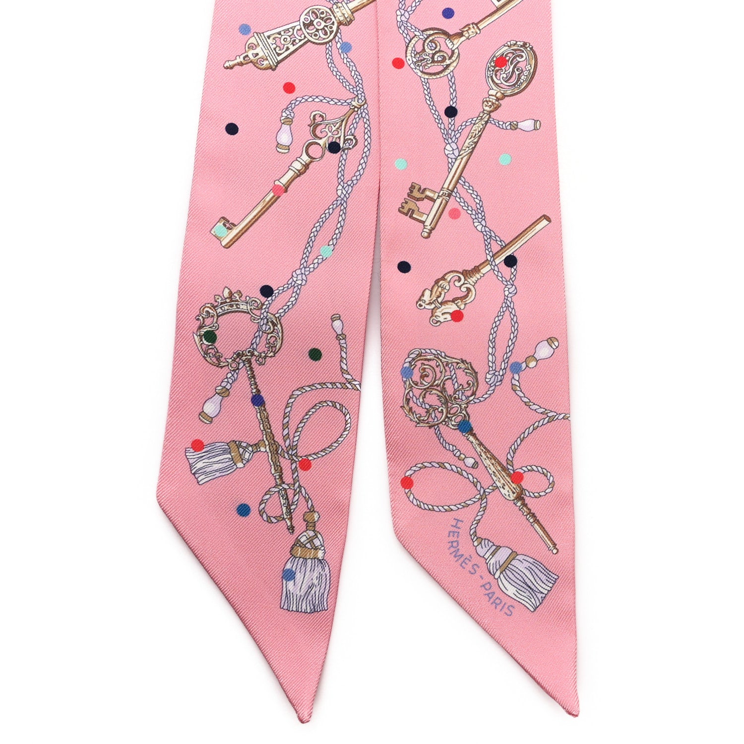 Hermes Silk Les Cles A Pois Twilly Rose Beige Multicolor 2 of 3