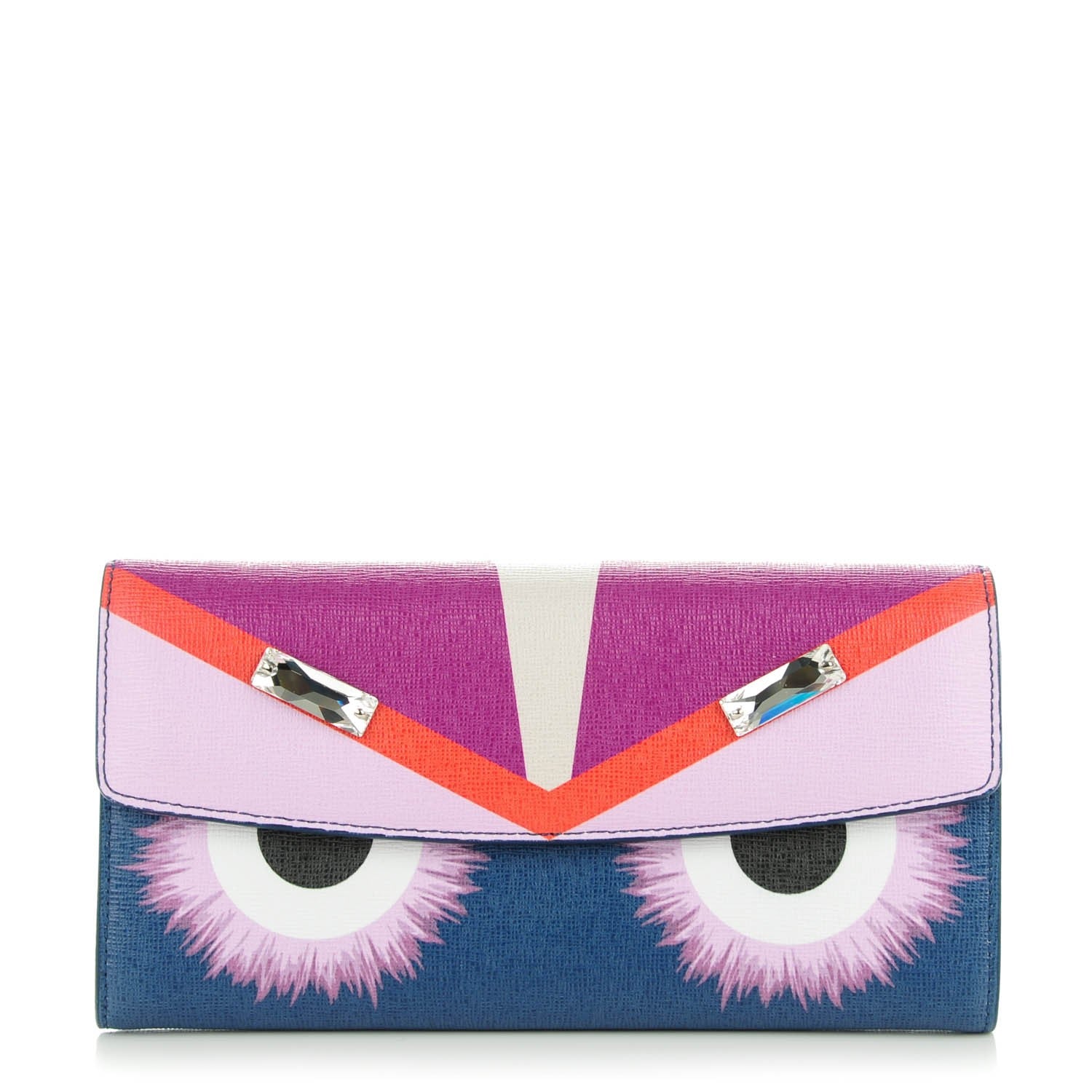 Fendi Vitello Elite Crystal Eye Monster Continental Wallet Cobalt Lavender Pink 1 of 7