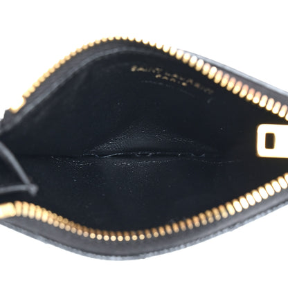 Saint Laurent Grain De Poudre Matelasse Chevron Monogram Fragments Zippered Card Case Black 5 of 6