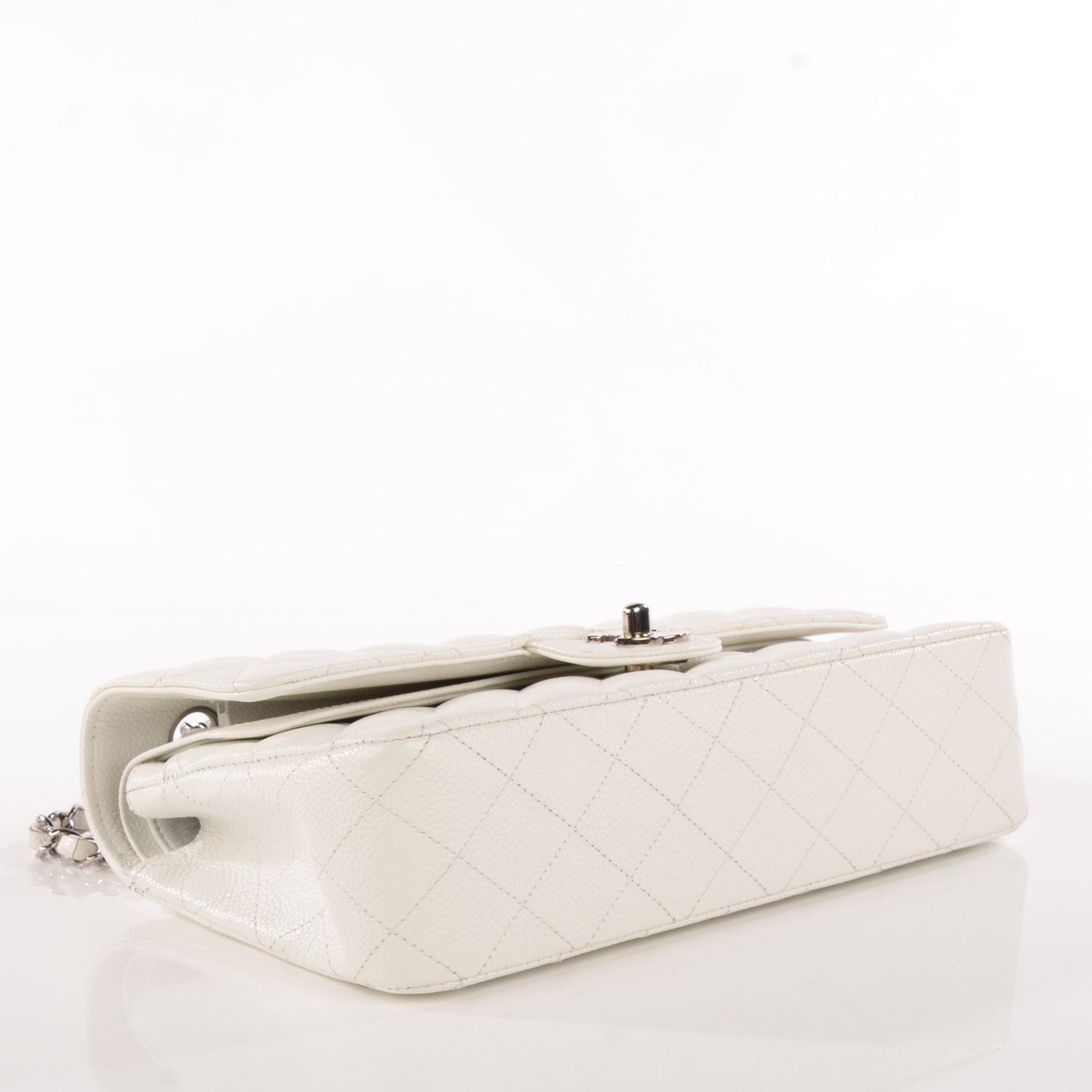Caviar Quilted Medium Double Flap White