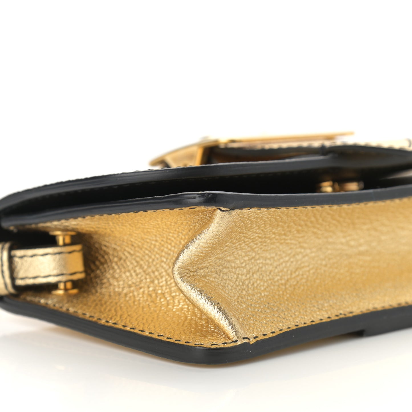 Metallic Soft Grain Calfskin Mini Phone Buckle Bag Gold