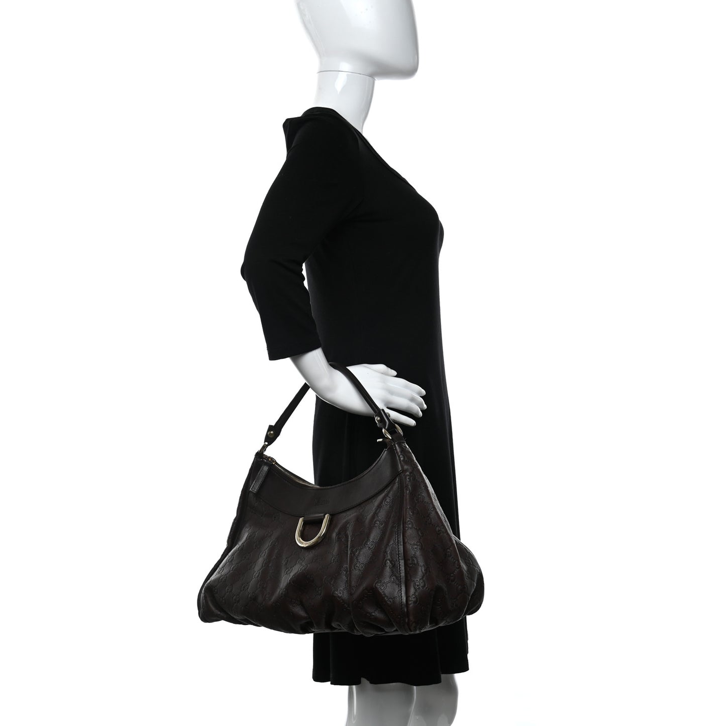 Guccissima Large D Gold Ring Hobo Chocolate Brown