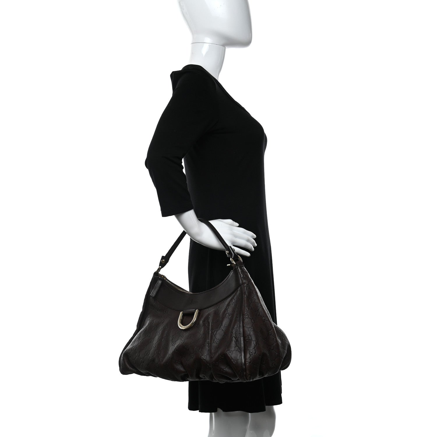 Gucci Guccissima Large D Gold Ring Hobo Chocolate Brown 2 of 15