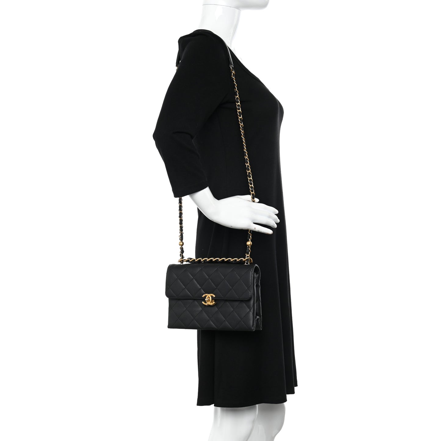 Lambskin Quilted Small Chain Flap Black