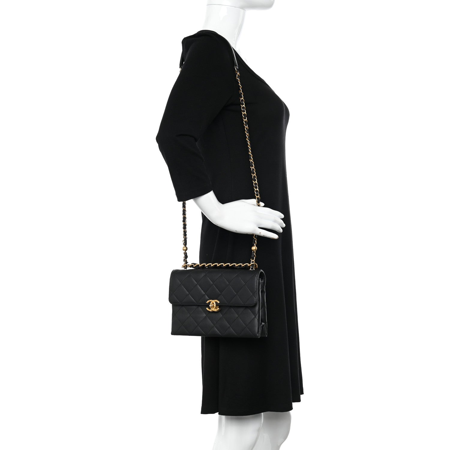Chanel Lambskin Quilted Small Chain Flap Black 2 of 10
