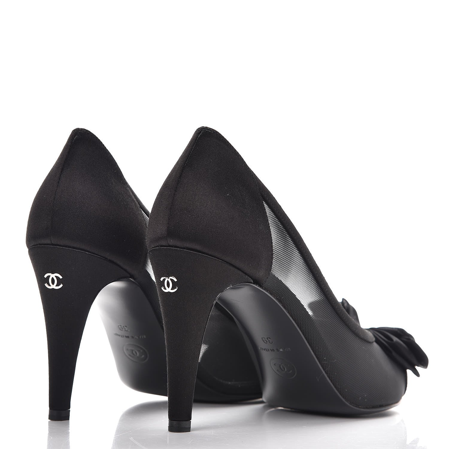 Chanel Mesh Satin Bow CC Pumps 39 Black 4 of 8